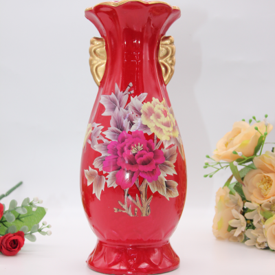 Ceramic Crafts Ceramic Vase Chinese Red Festive Vase Traditional Chinese Peony Wedding Supplies Ornaments