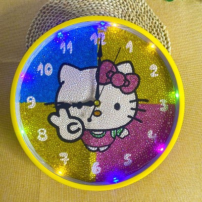 Children's Diamond Painting Fully-Jeweled Crystal Stickers Cartoon Wall Clock Stickers Puzzle Foreign Trade Hot Sale Handmade Ingredients