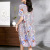 Simple Blue round Neck Loose Slimming Temperament Commute Printed Silk Dress Summer New