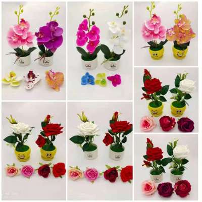 New Rose Phalaenopsis Pot Floral Ornament Simulation Fake Flower Bonsai Display Green Plant Decorations Wholesale