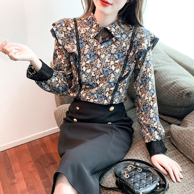 Women's Shirt Spring New Design Sense Niche Chiffon Shirt French Fashion Brand Floral Long Sleeve Top Clothes