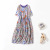 Simple Blue round Neck Loose Slimming Temperament Commute Printed Silk Dress Summer New