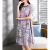 Simple Blue round Neck Loose Slimming Temperament Commute Printed Silk Dress Summer New