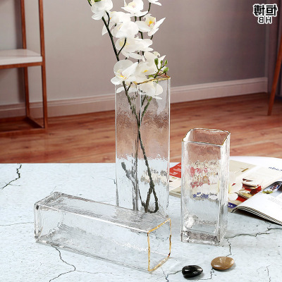 Creative Glass Vase Cold Pattern Golden Mouth Vase Simple Atmosphere Living Room Decoration Art Vase Wholesale