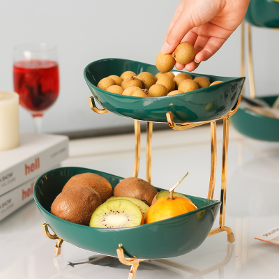  Layers Fruit Plate European-Style Ceramic Dried Fruit Tray Bamboo Rack Household Snack Dish Candy Tray Fruit Basket