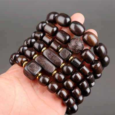African Blackwood Bracelet Old Shape Barrel Bead Bracelet Wooden Prayer Beads for Men Amusement Article Bracelet Factory Wholesale