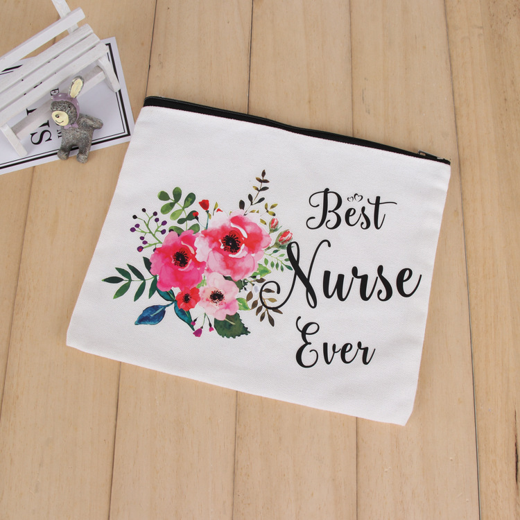 跨境热卖印花帆布拉链袋 环保手拿帆布化妆包 棉布拉链零钱包定制