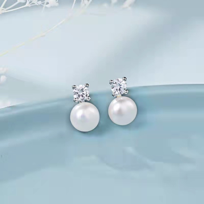 Simple Pearl Earrings Natural Zircon Pearl Stud Earrings