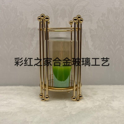 Light Luxury Golden Glass Candle Holder Simple European Glass Romantic Dining Table Candlelight Dinner Props Ornaments