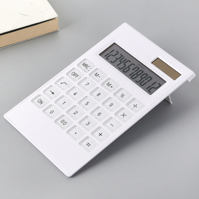 12-Bit Dual Power Solar Calculator Desktop Finance Computer Thin Crystal Button White Calculator