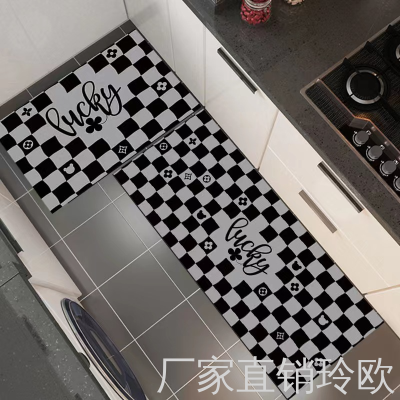 Cross-Border Kitchen Mat Wholesale Rubber Non-Slip Kitchen Oil-Proof Non-Slip Imitation Velvet Floor Mat Home Floor Mat