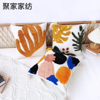 INS Style Nordic Flower Tufted Pillow Bed Geometric Cushion Waist Pillow Sofa Pillow Cases Cotton Tassel Cushion