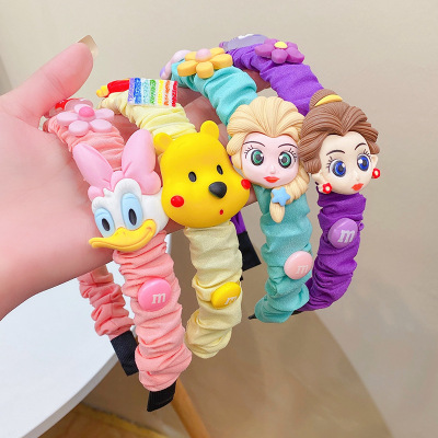 Children's Cute Cartoon Cloth Pleated Headband Hairpin Paradise Series Hair Band Girls Go out Hair Fixer Headband Hair Accessories