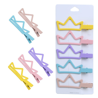 Japanese and Korean Style Hollow 7cm Metal Barrettes Student Candy Color Crown Duckbill Clip Internet Celebrity Broken Hair Girl Hair Clip