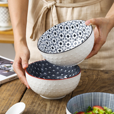 Style 6Inch Underglaze Porcelain Tableware Home Instant Noodles Soup Bowl Restaurant Simple Creative Relief Ramen Bowl