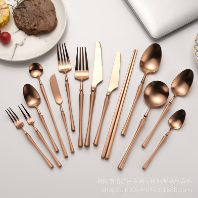 Waist Sanding 304 Stainless Steel Steak Tableware Spoon Rose Gold Table Knife Fork Spoon and Chopsticks FourPiece Suit