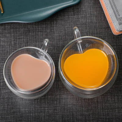 Creative Heart-Shaped Double Layer Glass Cup Love Cup Juice Cup Drink Coffee Cup Cup Loge