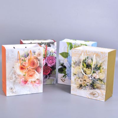 Coated 210G White Cardboard, 157G Coated Paper Rose Flower Theme Paper Bag Portable Gift Bag Shopping Bag