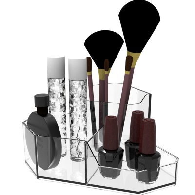 Transparent Makeup Brush Storage Bucket Pen Holder Acrylic Three-Grid Brush Holder Eyebrow Pencil Eyeliner Eye Shadow Brush Storage Box Factory