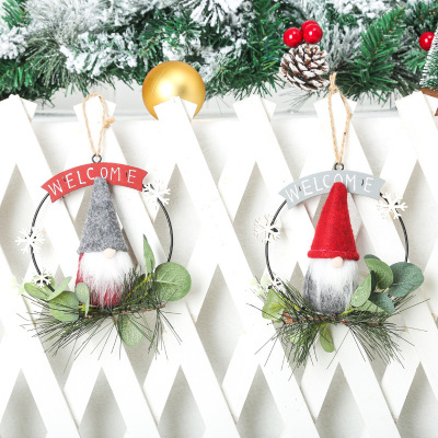 Cross-Border New Arrival Christmas Decoration Rudolf Iron Garland Dwarf Doll Christmas Wreath Door Hanging Christmas Tree Pendant