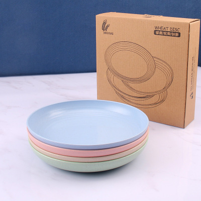 20cm Disc 4 PCs Wheat Straw Restaurant Dinner Plate Dish Dumpling Plate Drop-Resistant Household Tableware Candy Plate
