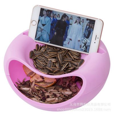 Multi-Functional Creative Lazy Plastic Melon Seeds Fruit Plate with Mobile Phone Holder Factory Wholesale