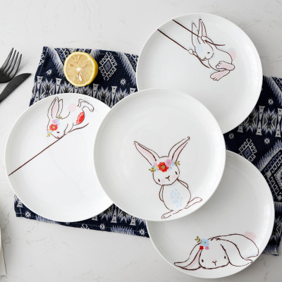 Creative Bunny Ceramic Breakfast Plate Dessert Cake Plate Bone China Eight-Inch Disc Cute Plate Customizable Pattern