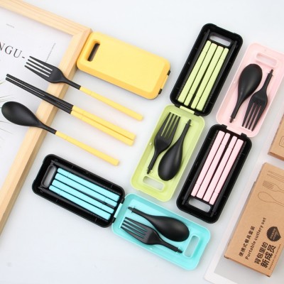 Portable Outdoor Travel Set Student Single Storage Tableware Office Worker Folding Chopsticks 3-Piece Forks and Spoons