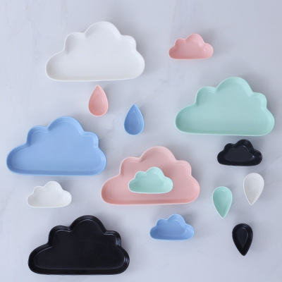 Ceramic Cartoon Cloud Plate Matte Breakfast Plate Modeling Plate Bread Plate Raindrops Dim Sum Dish with Gift Box