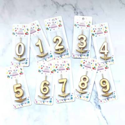 Golden Color Digital Candle Baby Birthday Cake Candle 0-9 Large PVC Boxed Candle Gold Powder Hanging Card