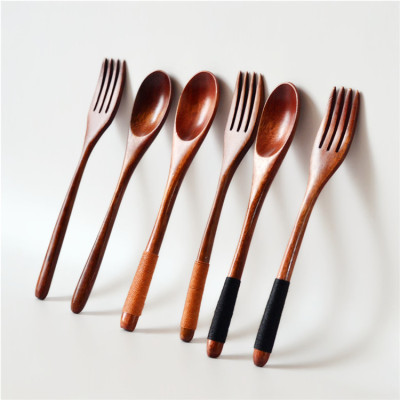 18*3 Straight Handle Wrapping Nanmu Long Handle Stirring Spoon Honey Wooden Spoon Gift Spoon Fork Wholesale