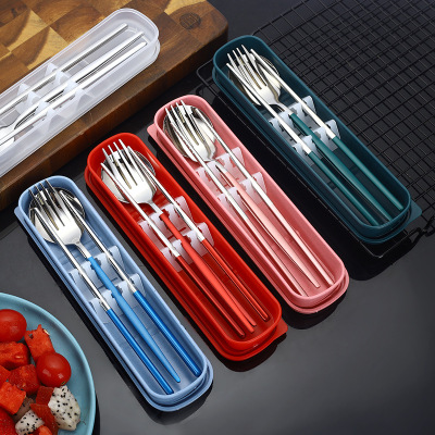 New Stainless Steel Hardware Portable Tableware Spoon Chopsticks Fork Portugal Three-Piece Children Student Gift Set