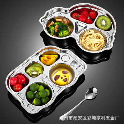 Steel Children Fast Food Plate Meal Tray Square Thickened Deepening with Lid Children Student Stainless Steel Lunch Box
