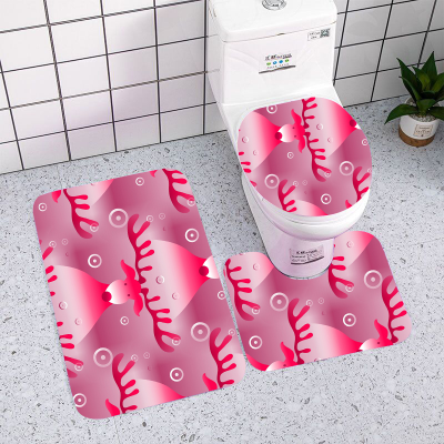 Christmas Flannel Printed Carpet Three-Piece Set Toilet Floor Mat Bathroom Absorbent Non-Slip Foot Mat 3D Door Mat