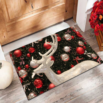 Christmas PVC Non-Woven Cloth Printed Mat Doorway Entrance Household Entrance Foot Mat Bedroom Carpet Non-Slip Door Mat