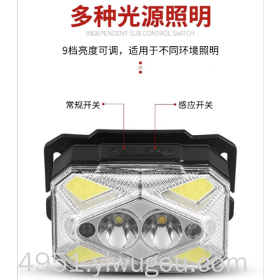 Rechargeable LED Induction Headlamp Strong Light Long Shot Rechargeable Head Wear Night Running Headlamp Outdoor Fishing Headlamp
