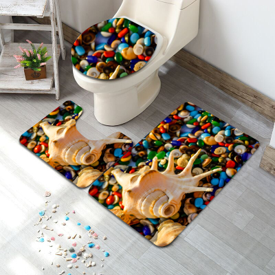 Conch Pattern Bathroom Toilet Mat Three-Piece Carpet Bathroom Water-Absorbing Non-Slip Mat Home Ground Mat Door Mat