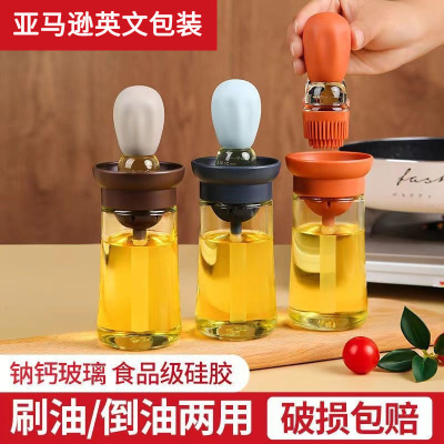 Oil Bottle Oiler Brush Baking at Home Quantitative Oil Brush with Bottle Barbecue Brush Creative Cactus Oil Brush Pot