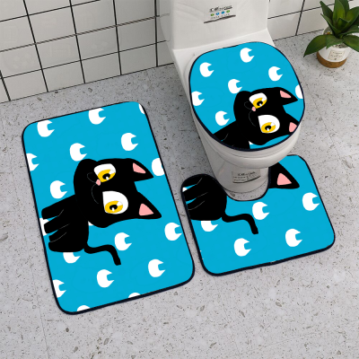 Flannel Printed Cartoon Carpet Bathroom Toilet Seat Pad Three-Piece Set Water-Absorbing Non-Slip Mat Mat Door Mat