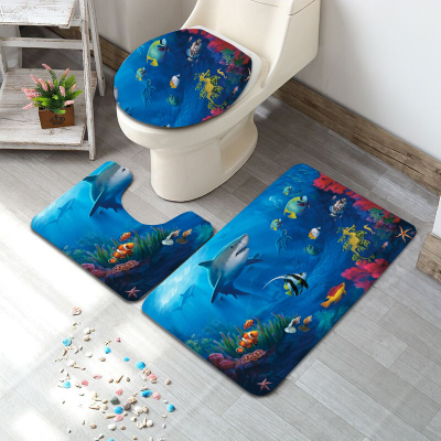 Marine Three-Piece Carpet Flannel 3D Printing Toilet Floor Mat Bathroom Water-Absorbing Non-Slip Mat Door Mat Door Mat