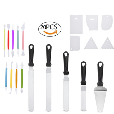 Baking Tools 20-Piece Set Stainless Steel Spatula Suit Plastic Carved Pen Set Plastic Scraper Set