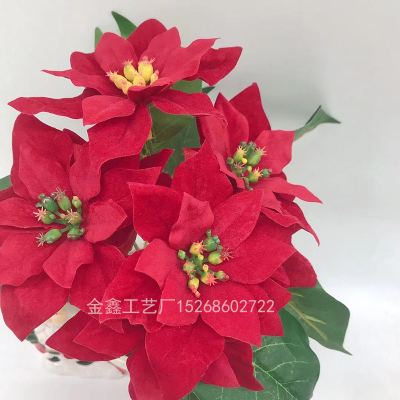 5/7-branch Artificial Poinsettia Flower Home Office Decoration Wedding Christmas Flower Supplies Party Event Floral Deco