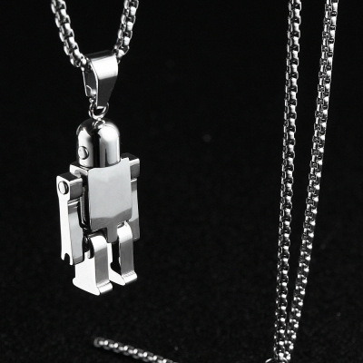 Men and Women Stainless Steel Robot Necklace Personalized Hands and Feet Movable Titanium Steel Robot Pendant Ornaments