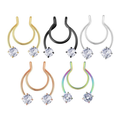 European and American Amazon Stainless Steel Fake Ornament Zircon Nose Ring Body Piercing Nose Ring