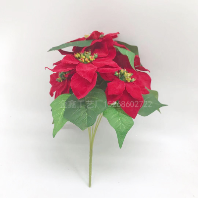 Artificial Poinsettia Flower Big Red Flowers Head Bouquet Red Poinsettia Bushes Bouquets Christmas Tree Ornaments