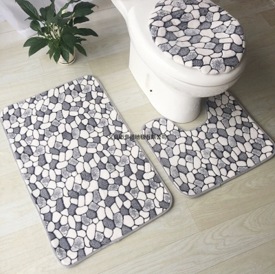 Coral Fleece Toilet Mat Three-Piece Carpet Bathroom Water-Absorbing Non-Slip Mat Door Mat Toilet Door Mat Mat