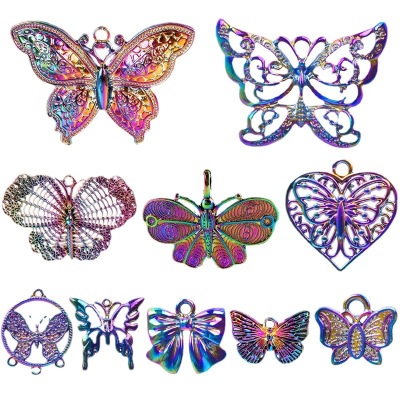 10 Mixed Butterfly Alloy Plated Colorful Pendant Metal Accessories Pendant Europe and America Cross Border Simple