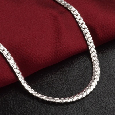 Gold Plated 5mm Chunky Necklace 925 Silver Curb Chain Local Tyrant Daikin Chain Hip Hop Foreign Trade Cross-Border Hot