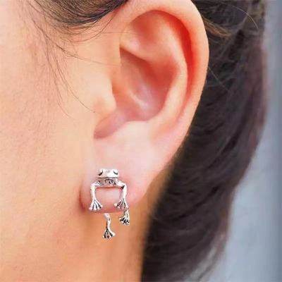 New Retro Silver Frog Earrings Female 2021 Trendy Classical and Ethnic Style Temperament Distressed Ear Stud Necklace