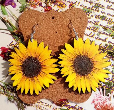European And American Popular Amazon Independent Station 3D Stereo Wooden Sunflower Pattern Earrings Wholesale